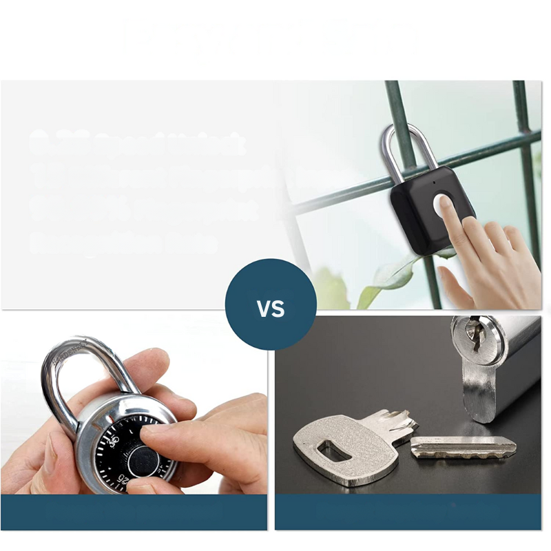 Fingerprint Padlock , Locker Lock, Smart Padlock, Bluetooth or Fingerprint Unlock, Weatherproof Outdoor Lock, for Gym, Bike, School, Fence and Storage, Padlock USB Rechargeable (Black)