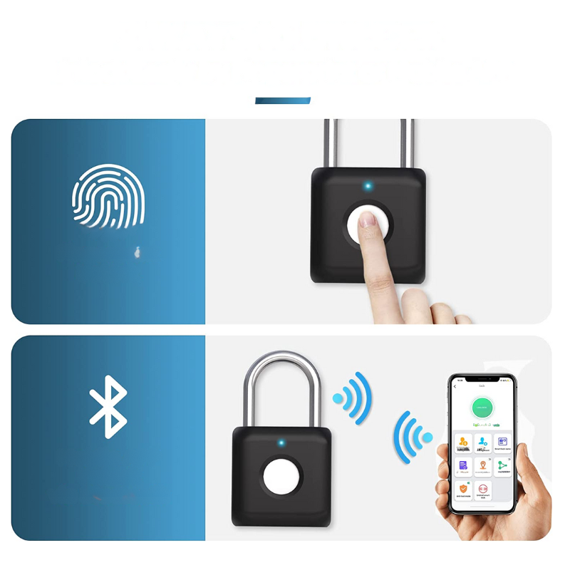 Fingerprint Padlock , Locker Lock, Smart Padlock, Bluetooth or Fingerprint Unlock, Weatherproof Outdoor Lock, for Gym, Bike, School, Fence and Storage, Padlock USB Rechargeable (Black)
