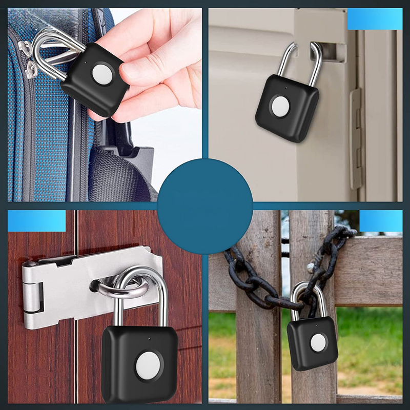 Fingerprint Padlock , Locker Lock, Smart Padlock, Bluetooth or Fingerprint Unlock, Weatherproof Outdoor Lock, for Gym, Bike, School, Fence and Storage, Padlock USB Rechargeable (Black)