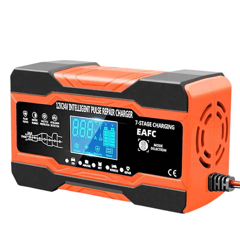 12V 24V Smart Fast Car Battery Charger - 12A/10A, 7-Stage Pulse Repair, AGM/GEL/WET Lead Acid