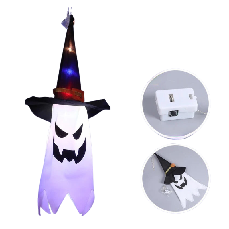 LED Halloween Wizard Ghost Hat Lantern – Flashing Glowing Decoration for Home, Party & Outdoor Décor