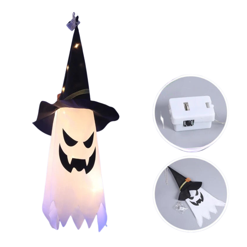 LED Halloween Wizard Ghost Hat Lantern – Flashing Glowing Decoration for Home, Party & Outdoor Décor