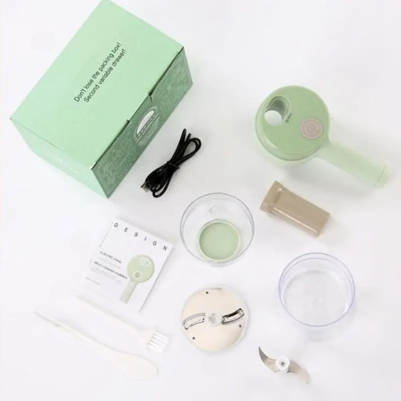 4-in-1 Electric Vegetable Slicer Set - Handheld Cutter for Garlic, Pepper, Onion, Celery, Ginger & Meat with Brush