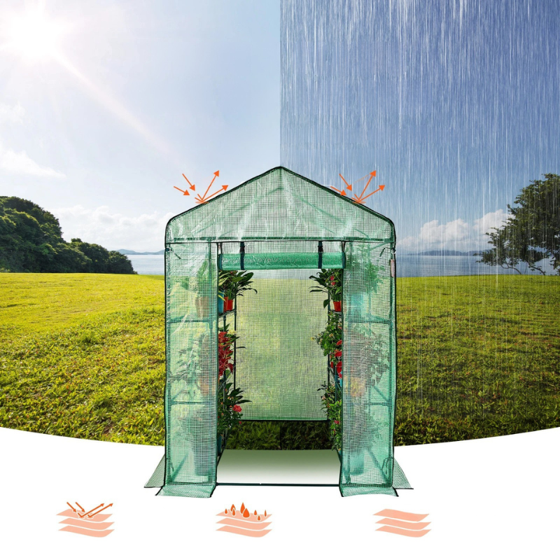 SucceBuy Walk-In Greenhouse with Shelves – Durable PE Cover, Steel Frame, Roll-Up Doors & Windows for Indoor/Outdoor Gardening & Plant Protection