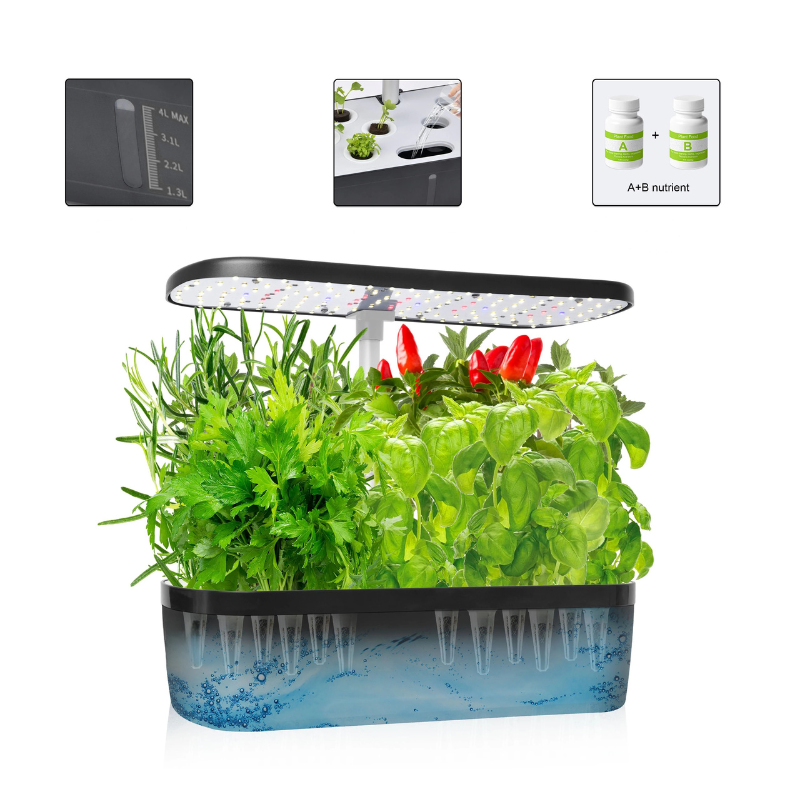 12-Pod Hydroponics Growing System – Indoor Herb Garden Kit with Adjustable Height, Automatic Timer & 20W LED Grow Light