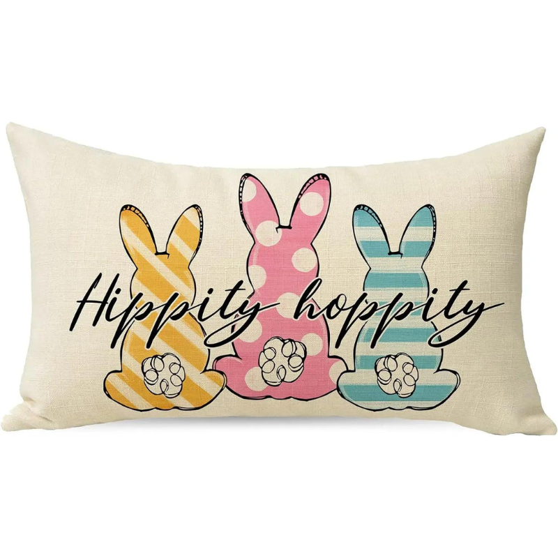 Cute Easter Bunny Eggs Decorative Pillow Cover – Linen, 30x50cm for Sofa, Chair, Bed, or Car