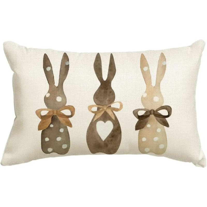 Cute Easter Bunny Eggs Decorative Pillow Cover – Linen, 30x50cm for Sofa, Chair, Bed, or Car