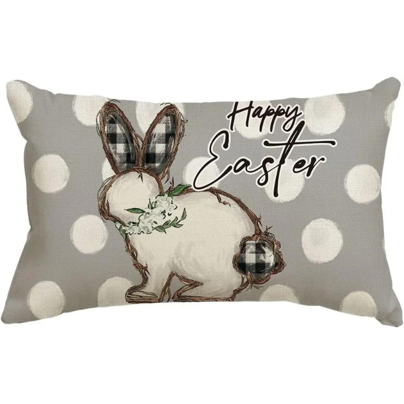 Cute Easter Bunny Eggs Decorative Pillow Cover – Linen, 30x50cm for Sofa, Chair, Bed, or Car