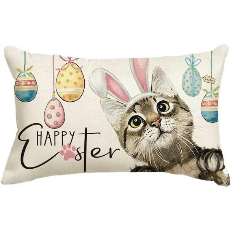Cute Easter Bunny Eggs Decorative Pillow Cover – Linen, 30x50cm for Sofa, Chair, Bed, or Car