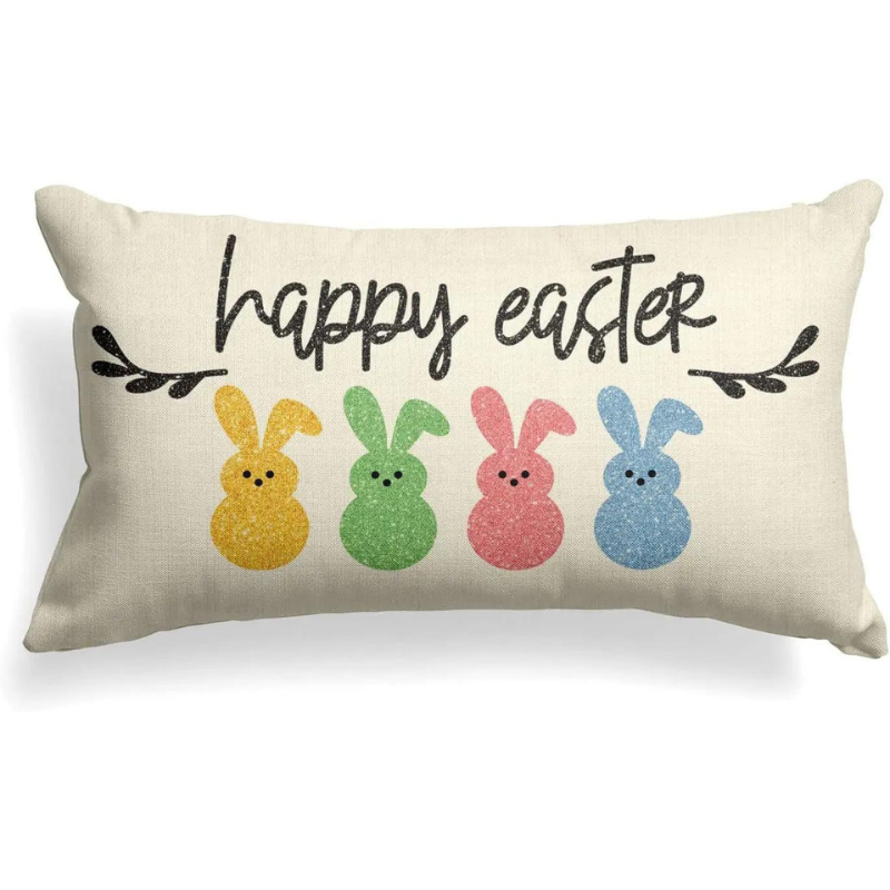 Cute Easter Bunny Eggs Decorative Pillow Cover – Linen, 30x50cm for Sofa, Chair, Bed, or Car
