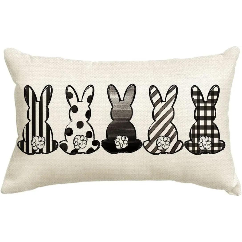 Cute Easter Bunny Eggs Decorative Pillow Cover – Linen, 30x50cm for Sofa, Chair, Bed, or Car