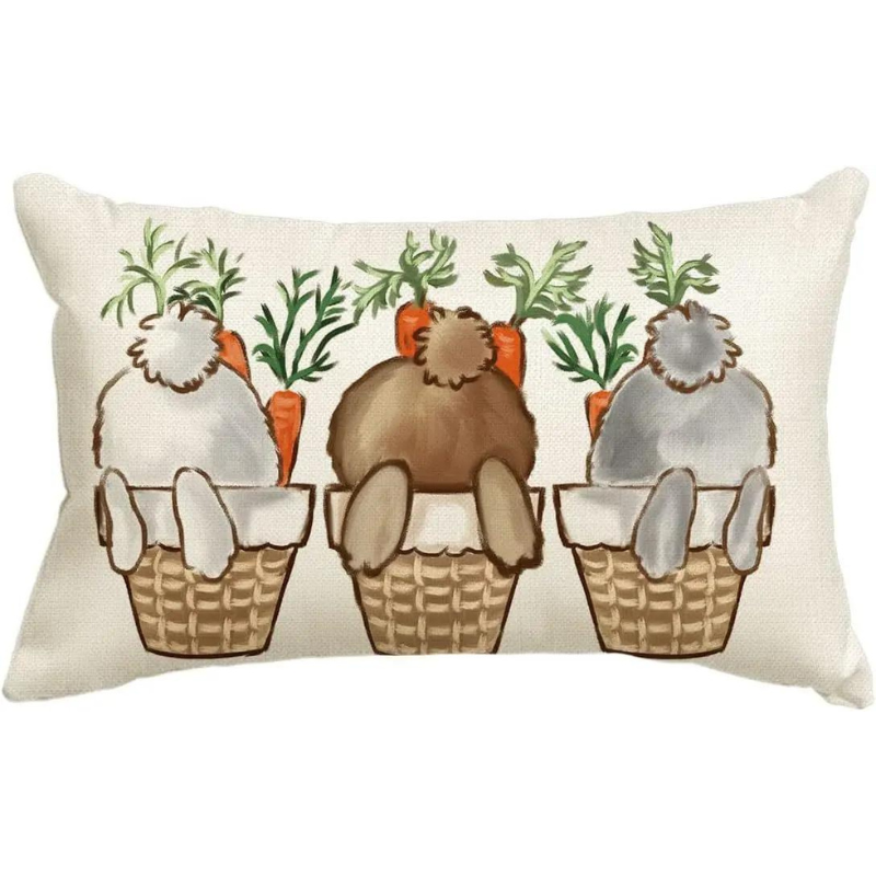 Cute Easter Bunny Eggs Decorative Pillow Cover – Linen, 30x50cm for Sofa, Chair, Bed, or Car