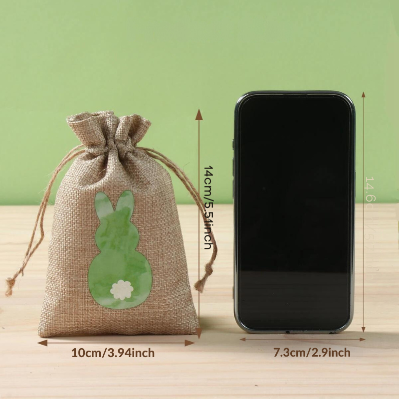 6Pcs Easter Linen Gift Bag: Bunny Candy Cookie Packing Bags for Spring Party Favors, Kids' Birthday, and Easter Gifts
