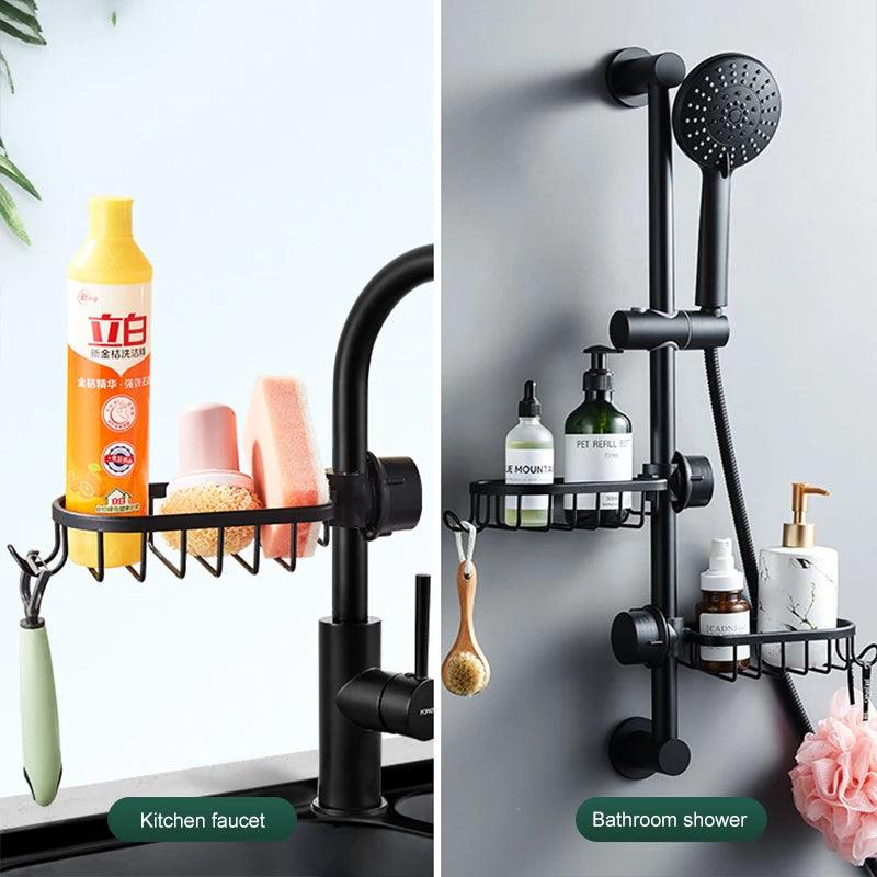 Bathroom Shelves Shower Rack Aluminum Basket For Shampoo Soap Bathroom Storage Adjustable Kitchen Faucet Sink Rag Holders - novelvine