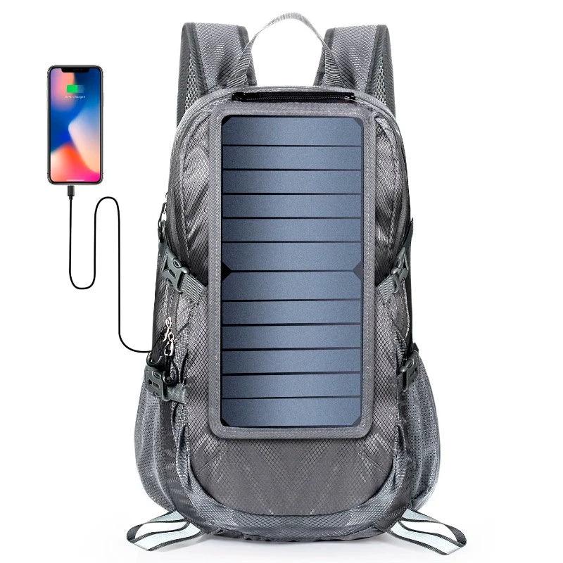 Solar Backpack Foldable Hiking Daypack With 5V Power Supply 6.5W Solar Panel Charge For Cell Phones - novelvine