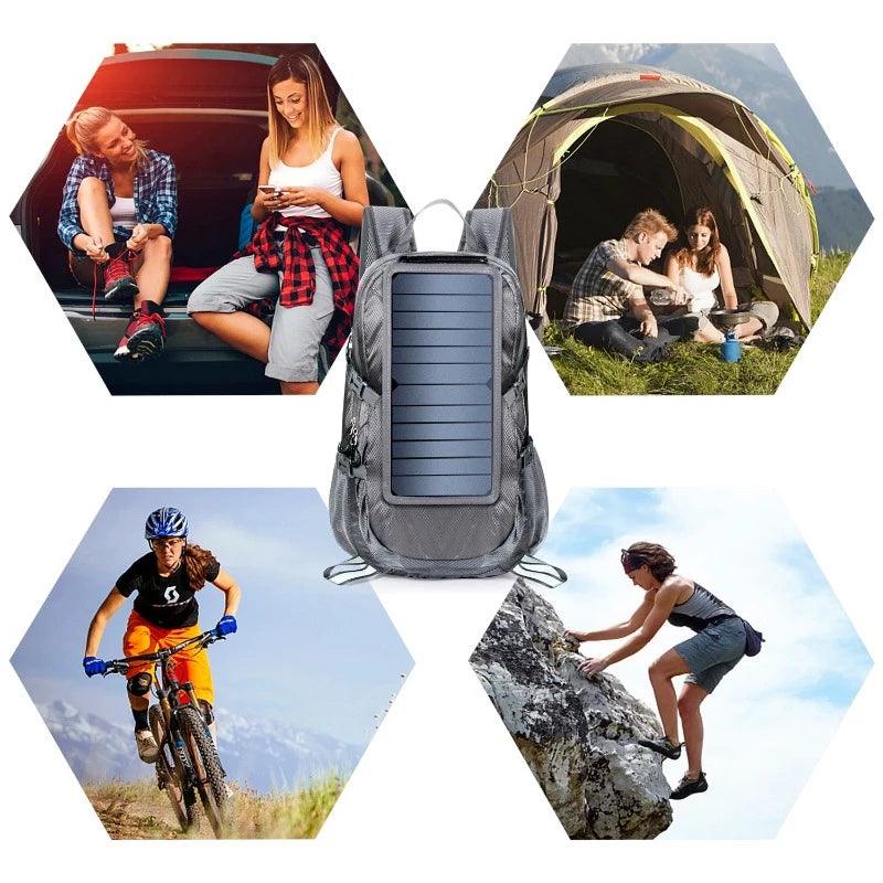 Solar Backpack Foldable Hiking Daypack With 5V Power Supply 6.5W Solar Panel Charge For Cell Phones - novelvine