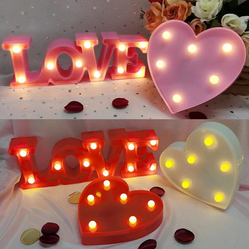 Love Heart LED Letter Lamp Wedding Romantic Red Pink Night Light Ornament Birthday Christmas Home Decoration Valentines Day Gift - novelvine