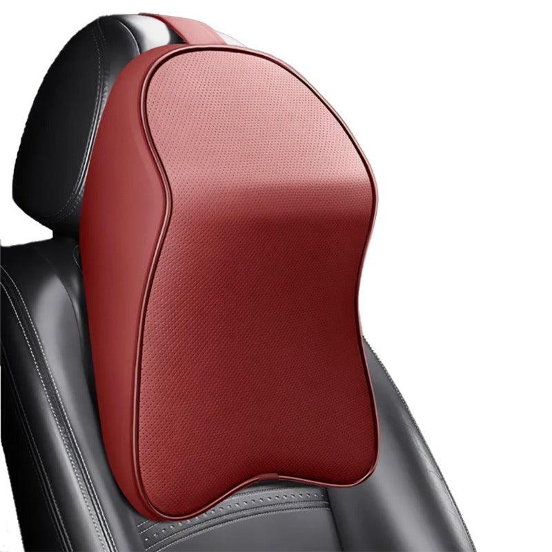 Premium 3D Nappa Leather Memory Foam Car Neck Pillow for Ultimate Travel Comfort - novelvine