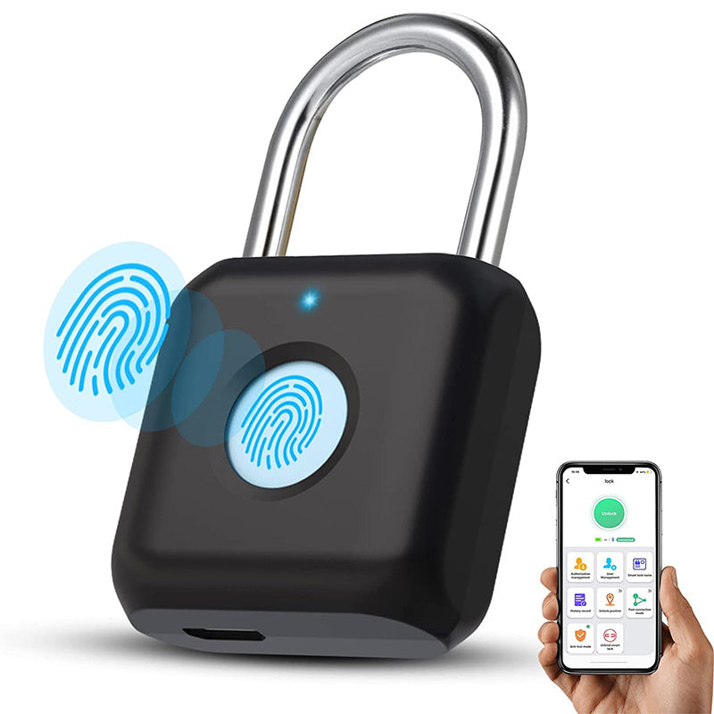 Fingerprint Padlock , Locker Lock, Smart Padlock, Bluetooth or Fingerprint Unlock, Weatherproof Outdoor Lock, for Gym, Bike, School, Fence and Storage, Padlock USB Rechargeable (Black)