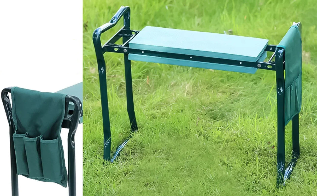 Foldable Garden Kneeler and Seat with Thicker Foam Pad – Heavy Duty Green Bench with Tool Pouch – Multi-Purpose Gardening & Fishing Stool Gift