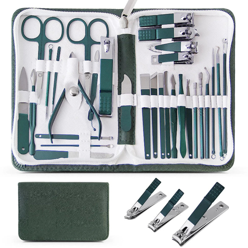 30-Piece Professional Nail Clippers Manicure & Pedicure Set with Portable Travel Case β Stainless Steel Cuticle Nippers & Precision Nail Care Kit