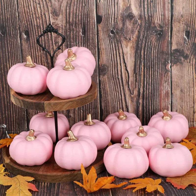 6PCS Pink Artificial Pumpkins – Decorative Fall, Halloween & Thanksgiving Ornaments for Home Décor, Table Displays & Seasonal Centerpieces