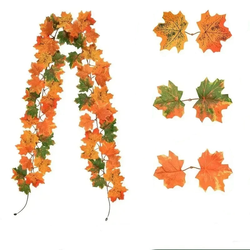 200CM Artificial Autumn Maple Leaf Garland – Fall Vine Wreath for Home, Door, Wall & Garden Decorations