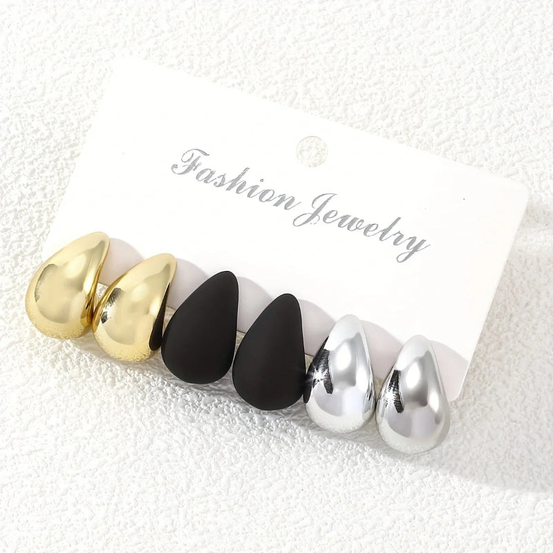 Vintage Multicolor Water Drop Stud Earrings – Trendy Punk Metal Earrings for Women