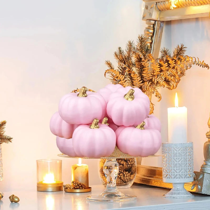 6PCS Pink Artificial Pumpkins – Decorative Fall, Halloween & Thanksgiving Ornaments for Home Décor, Table Displays & Seasonal Centerpieces