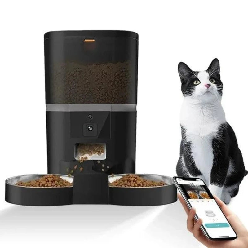 4L Automatic Smart Pet Feeder For Cats Small Dogs Food Dispenser With Camera Recorder Timing Quantitative Double Bowl - novelvine