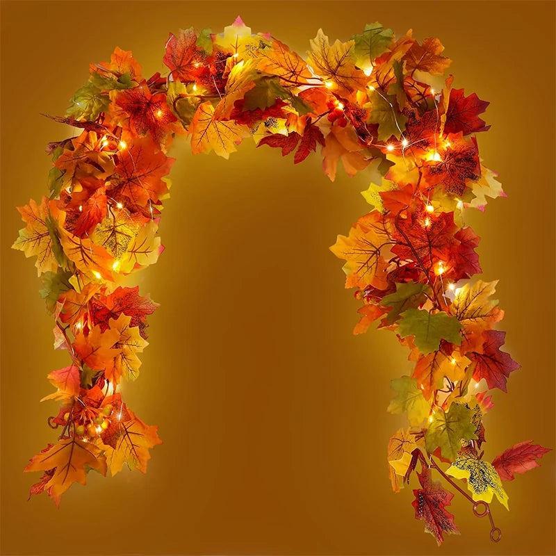 200CM Artificial Autumn Maple Leaf Garland – Fall Vine Wreath for Home, Door, Wall & Garden Decorations