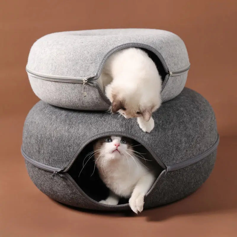 Donut Cat Bed & Tunnel – Cozy Pet House & Play Tunnel for Cats