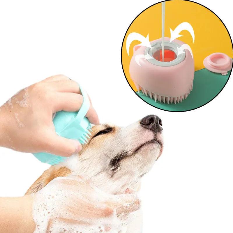 Bathroom Dog Bath Brush Massage Gloves Soft Safety Silicone Comb with Shampoo Box Pet Accessories for Cats Shower Grooming Tool - novelvine