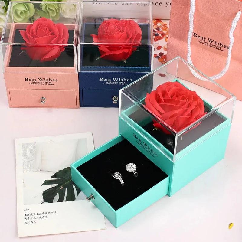 Lover's Rose Jewelry Gift Box Ring Earrings Necklace Storage Boxes Wedding Valentine's day Artificial Eternal Rose Jewelry Case - novelvine