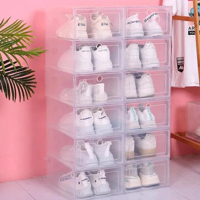 6pcs/Set Fold Plastic Shoes Case Thickened Transparent Drawer Case Plastic Shoe Boxes Stackable Box Shoe Organizer Shoebox - novelvine
