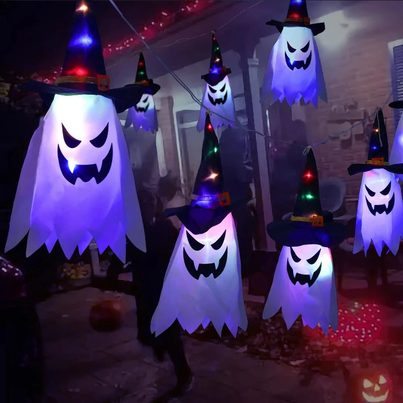 LED Halloween Wizard Ghost Hat Lantern – Flashing Glowing Decoration for Home, Party & Outdoor Décor