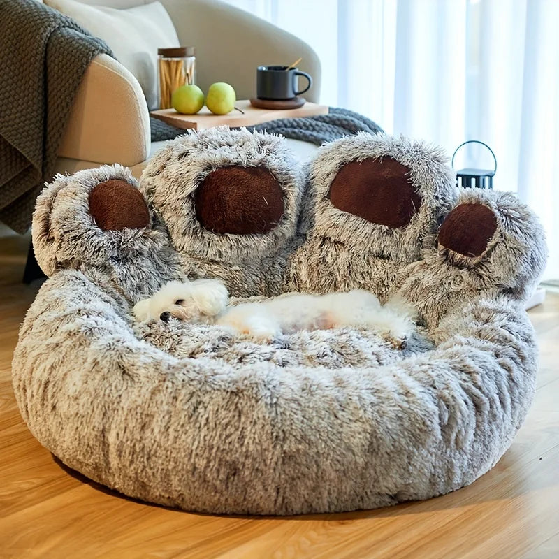 Soft Fluffy Bear Paw Pet Bed – Cozy Dog & Cat Sofa for Small to Large Pets
