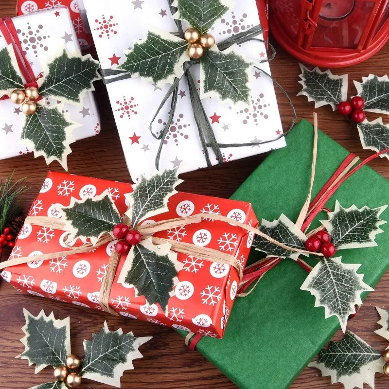 Christmas Holly Leaves & Red Berries – Artificial DIY Wreath Décor for Home, Party, Xmas Tree & New Year Gifts