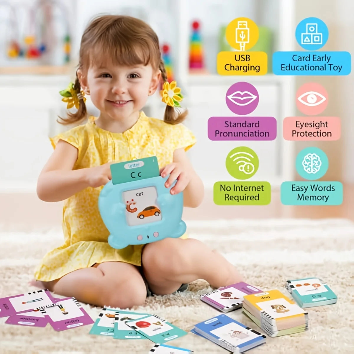 Interactive Learning Tool: Kid-Friendly Talking Flash Cards - Fun Electronic Audio Book to Teach English Words - Perfect for Kindergarten Kids' Language Development