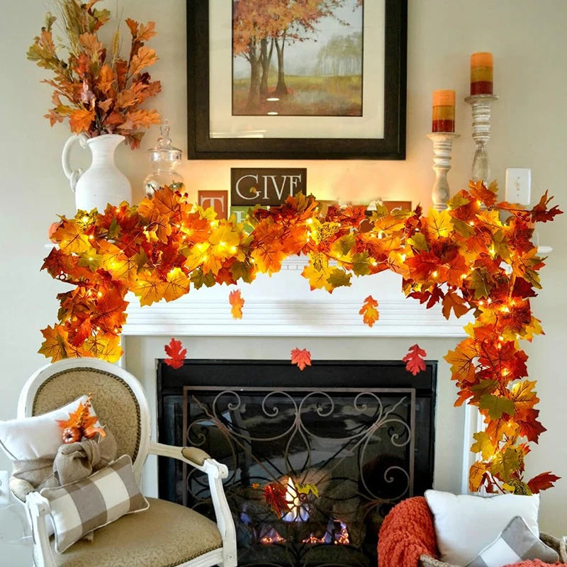 200CM Artificial Autumn Maple Leaf Garland – Fall Vine Wreath for Home, Door, Wall & Garden Decorations