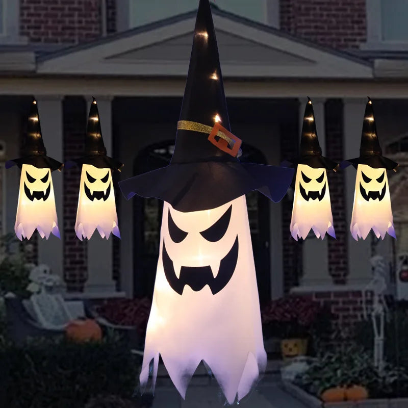 LED Halloween Wizard Ghost Hat Lantern – Flashing Glowing Decoration for Home, Party & Outdoor Décor