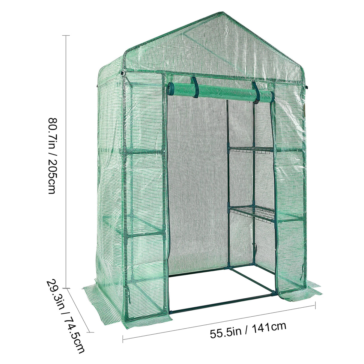 SucceBuy Walk-In Greenhouse with Shelves – Durable PE Cover, Steel Frame, Roll-Up Doors & Windows for Indoor/Outdoor Gardening & Plant Protection
