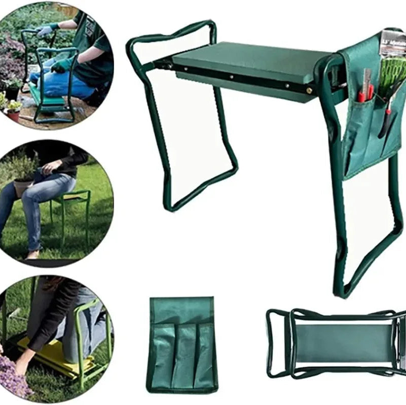 Foldable Garden Kneeler and Seat with Thicker Foam Pad – Heavy Duty Green Bench with Tool Pouch – Multi-Purpose Gardening & Fishing Stool Gift