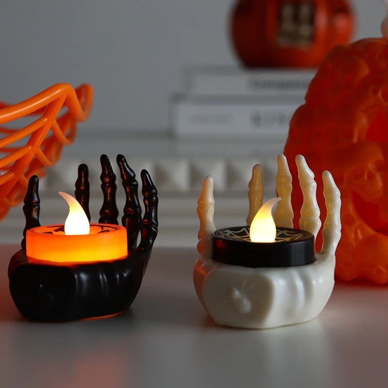 Horror Halloween Ghost Hand LED Candle Lantern – Skull, Spider & Bat Design for Home & Outdoor Décor