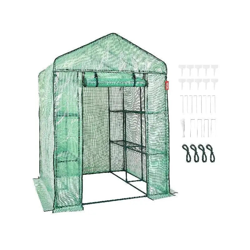 SucceBuy Walk-In Greenhouse with Shelves – Durable PE Cover, Steel Frame, Roll-Up Doors & Windows for Indoor/Outdoor Gardening & Plant Protection