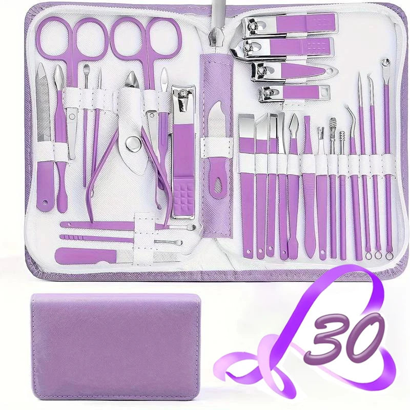 30-Piece Professional Nail Clippers Manicure & Pedicure Set with Portable Travel Case β Stainless Steel Cuticle Nippers & Precision Nail Care Kit