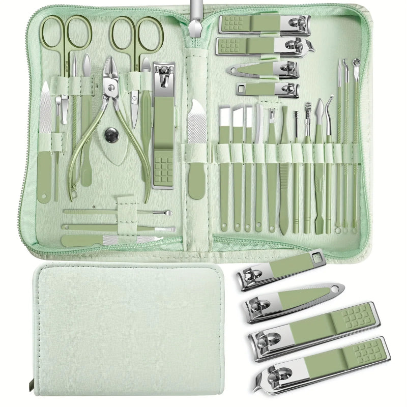 30-Piece Professional Nail Clippers Manicure & Pedicure Set with Portable Travel Case β Stainless Steel Cuticle Nippers & Precision Nail Care Kit