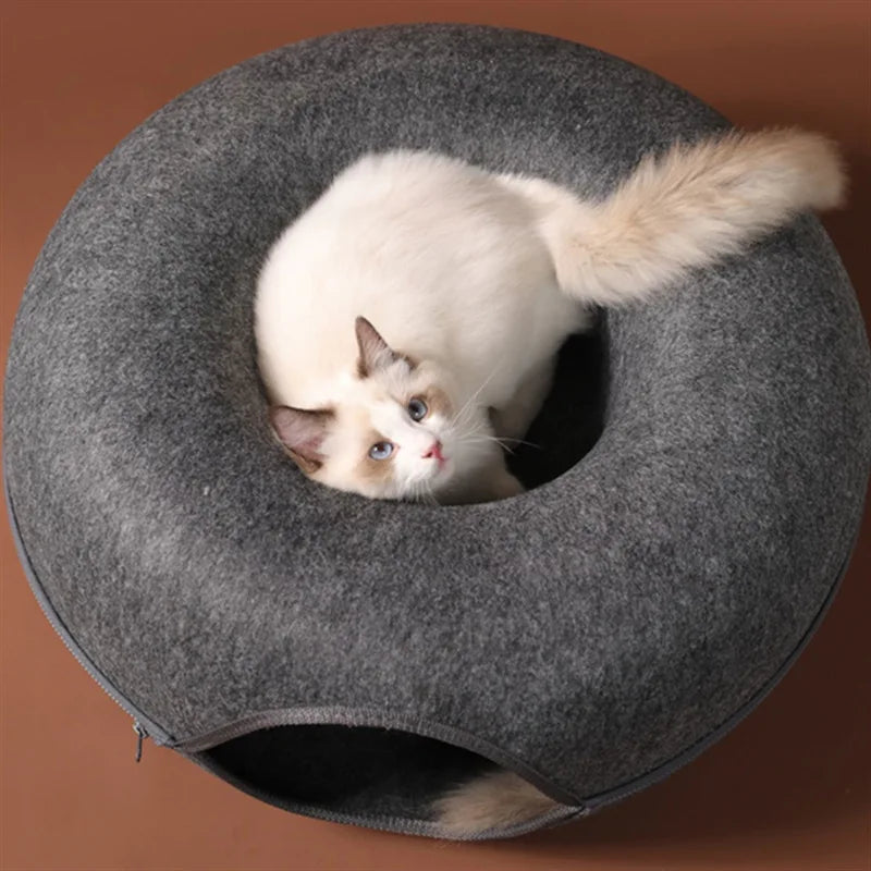 Donut Cat Bed & Tunnel – Cozy Pet House & Play Tunnel for Cats