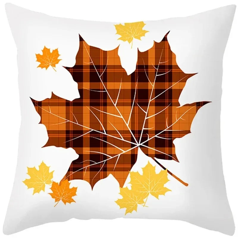 Autumn Maple Leaf Pumpkin Throw Pillow Cover – 45x45cm Fall Cushion Case for Home Décor & Thanksgiving Decorations