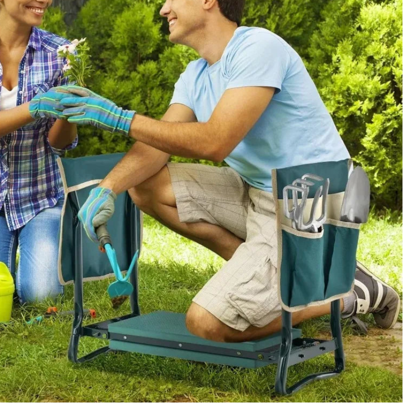 Foldable Garden Kneeler and Seat with Thicker Foam Pad – Heavy Duty Green Bench with Tool Pouch – Multi-Purpose Gardening & Fishing Stool Gift